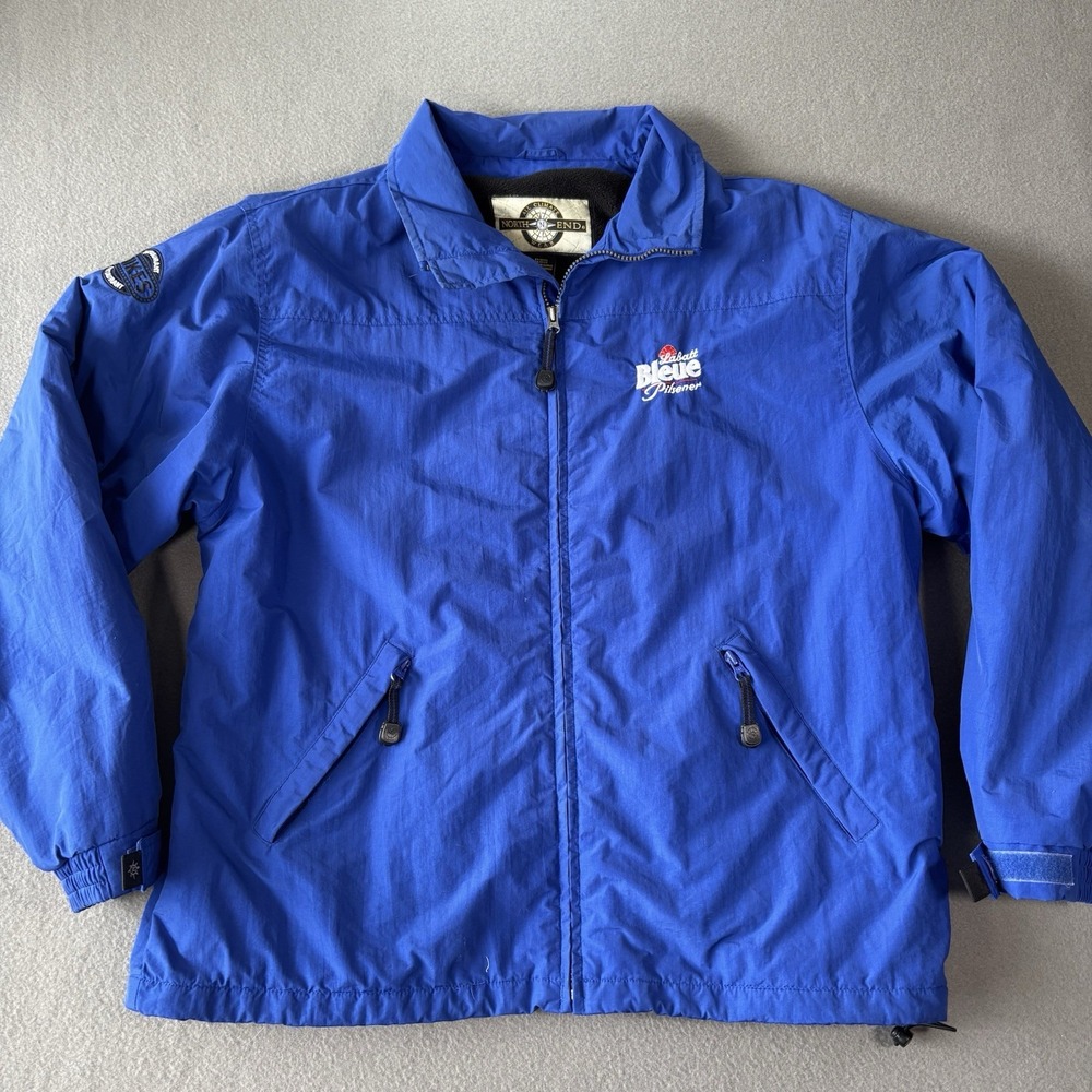 Vintage Labatt Bleue Pilsener Jacket Mens L North End Fleece Lined Beer Logo Y2K